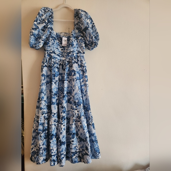 NO LOW BALLING!Abercrombie Emerson Floral Poplin Puff Sleeves Midi Dress NWT - Picture 4 of 11